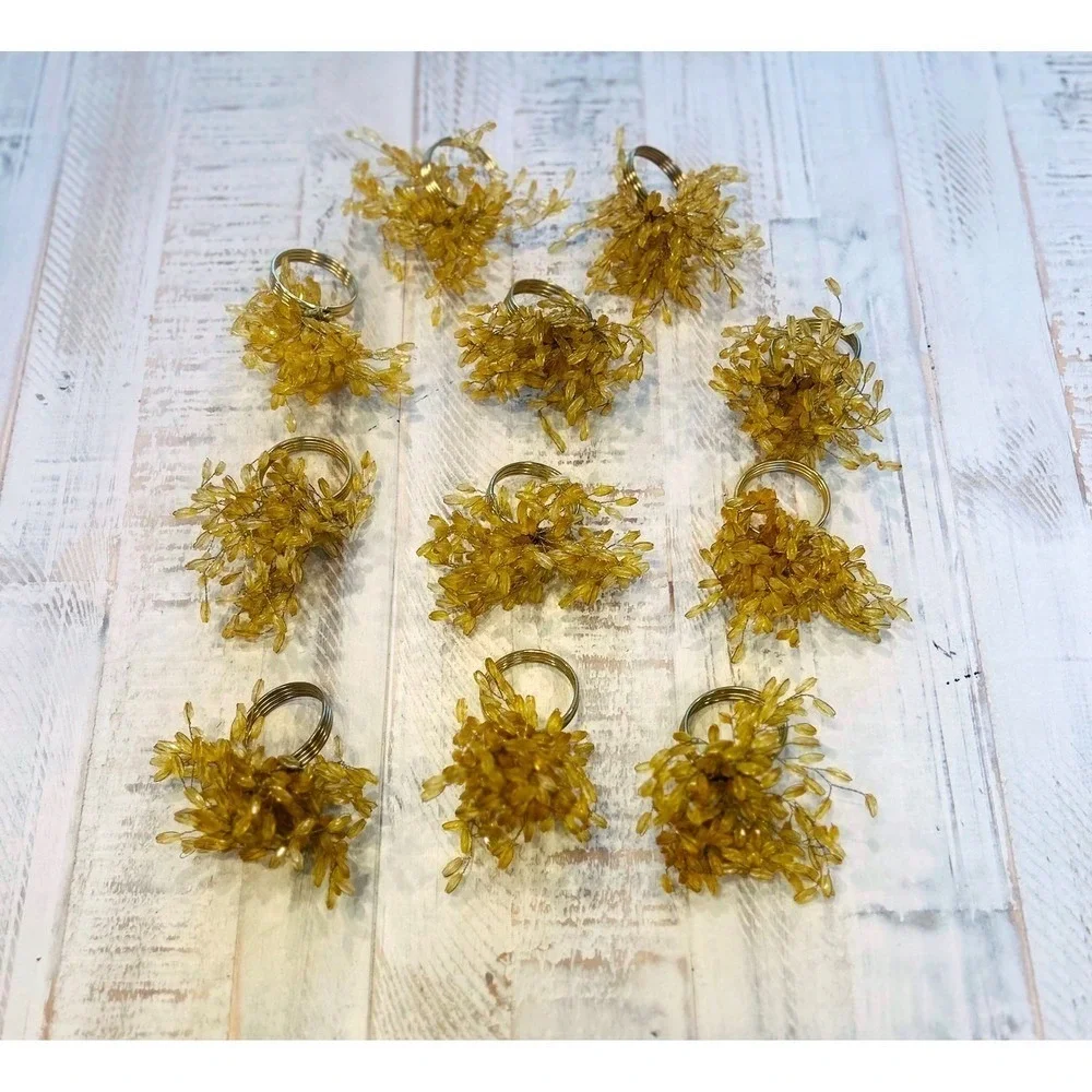 Set of 10 Gold Beaded Flower Napkin‎ Rings Holders Wedding Party Table Decor